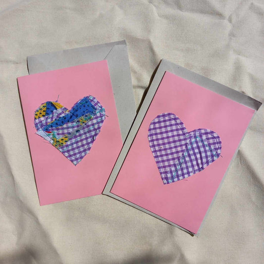 Zero Waste Fabric Heart Greetings Card- 100% Recycled Paper