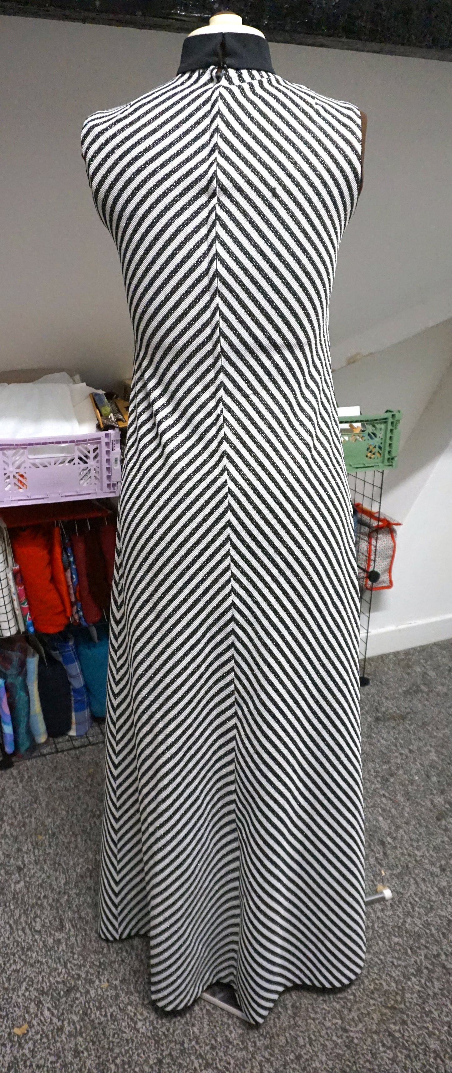 Sparkly Black and White Retro Chevron 70's Sleeveless Maxi Dress