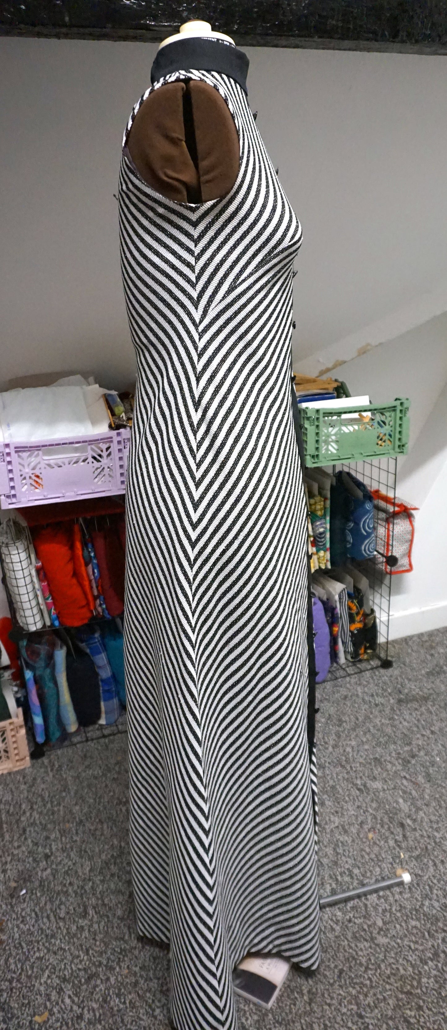 Sparkly Black and White Retro Chevron 70's Sleeveless Maxi Dress