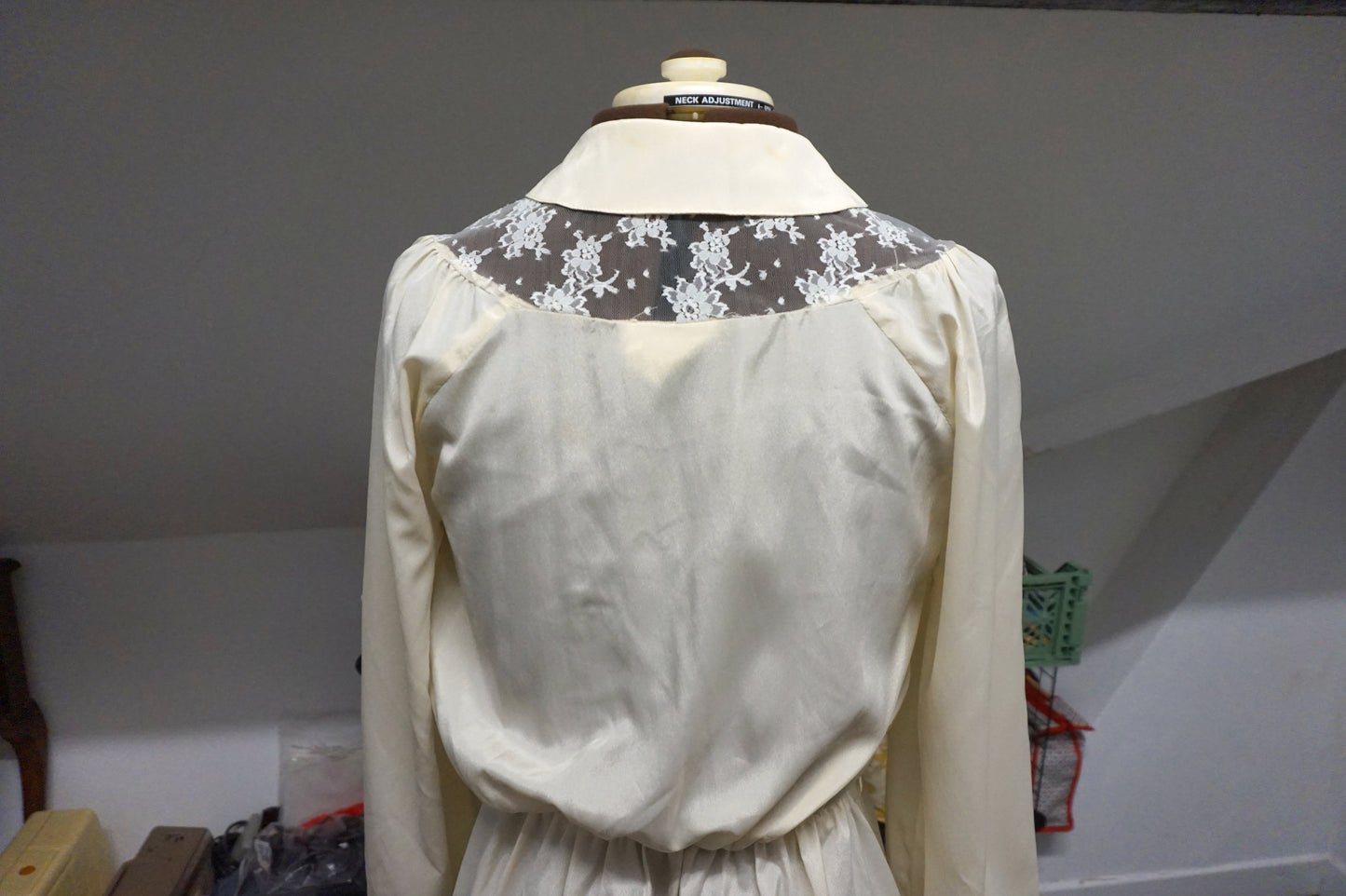 1970's Ivory silky dress - wedding dress with lace insert