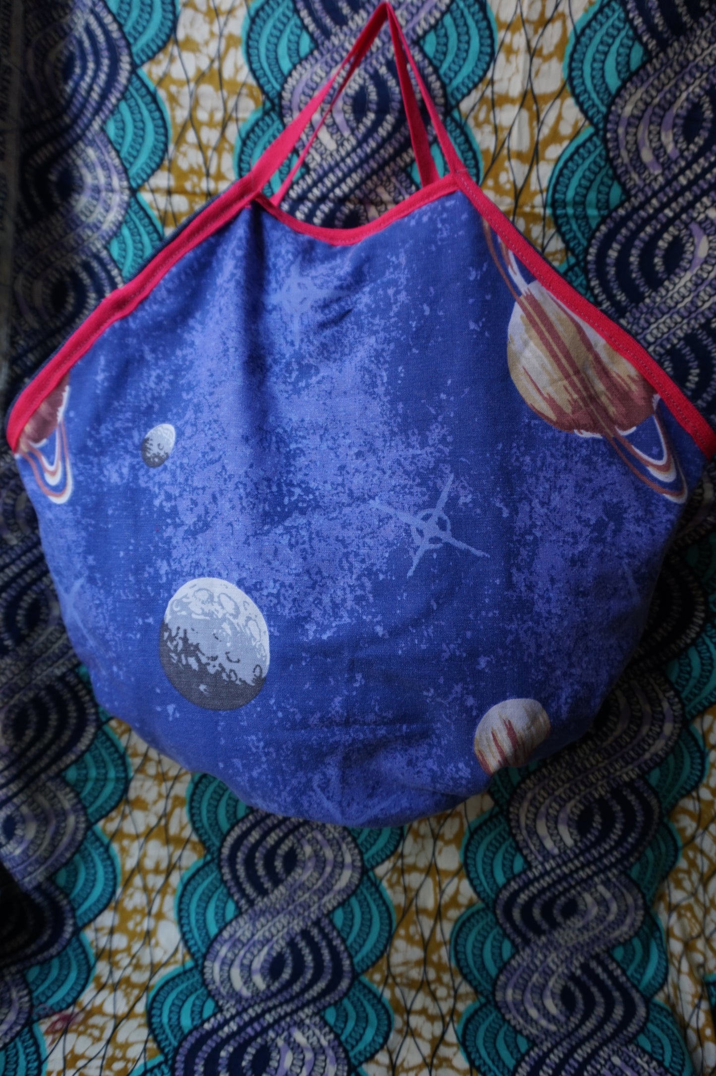 Denim and Planets reversible shopping bag