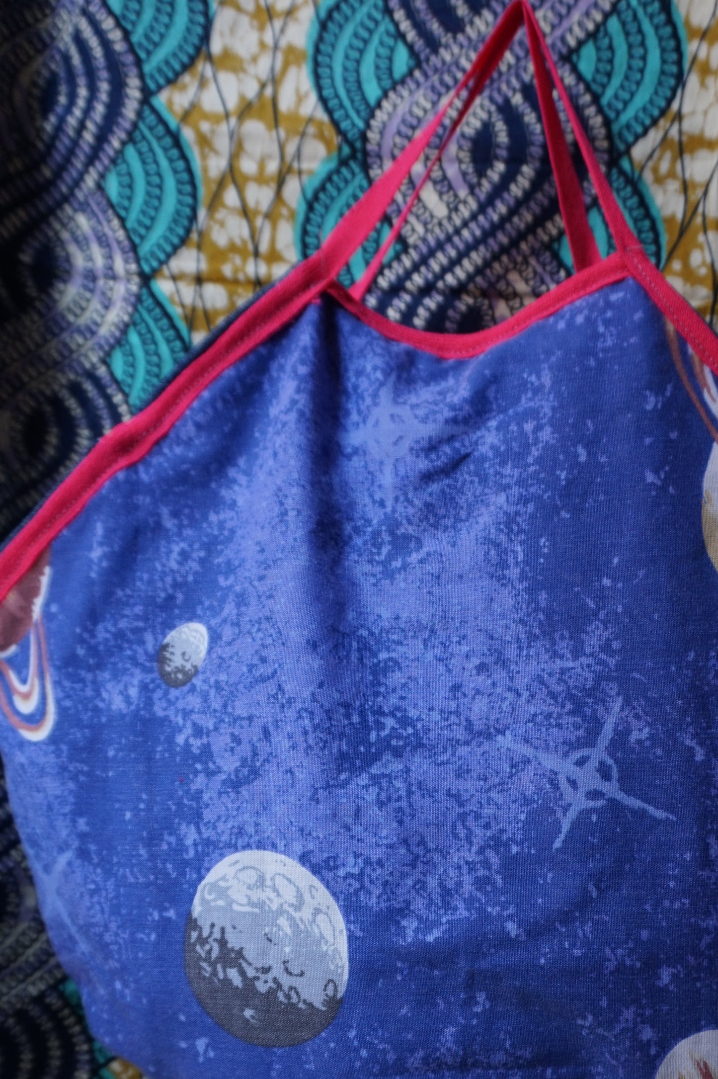 Denim and Planets reversible shopping bag