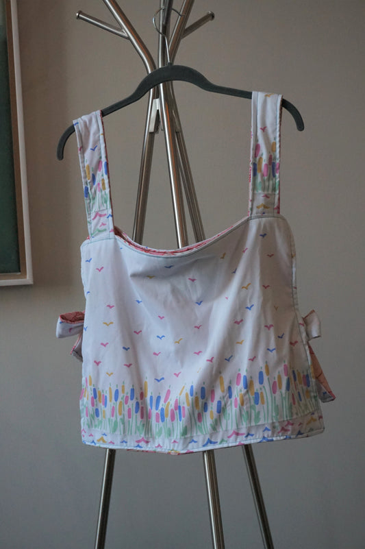 White Floral and Retro Pink Pinafore Top