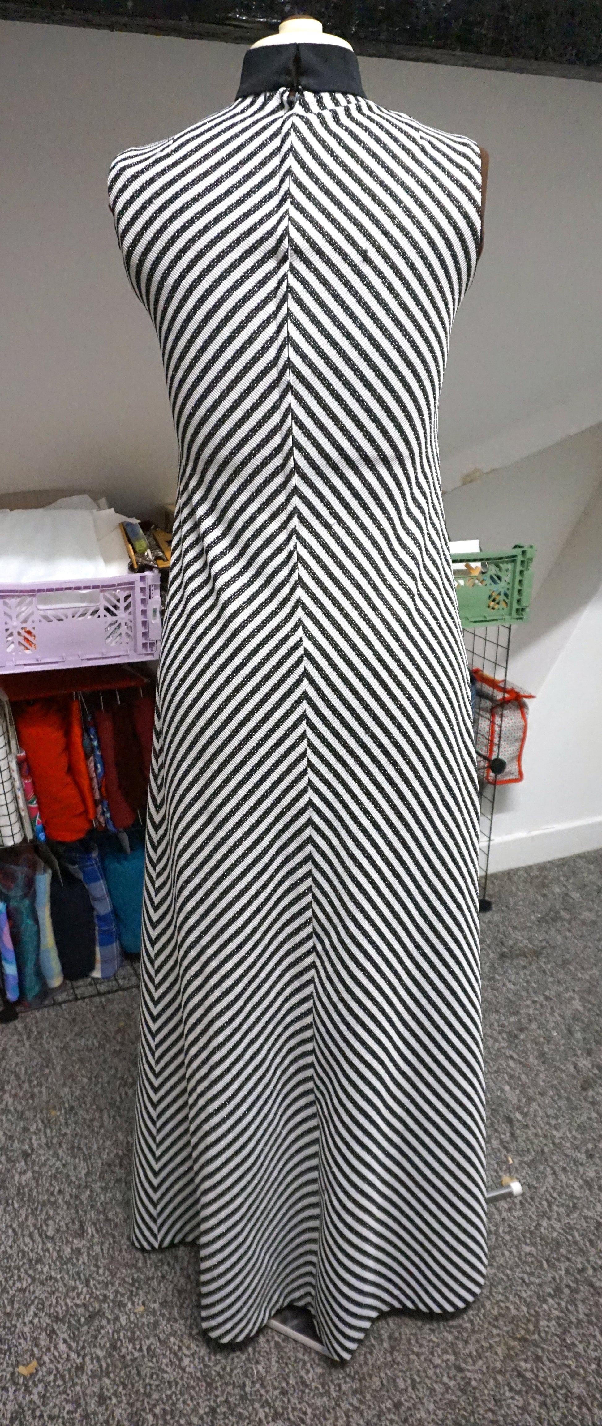 Sparkly Black and White Retro Chevron 70's Sleeveless Maxi Dress