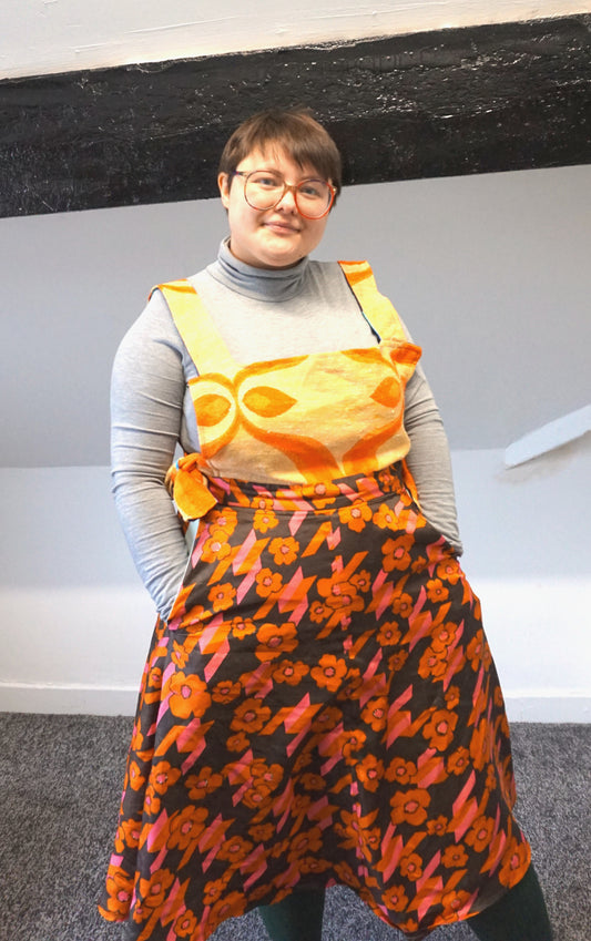 Retro Orange and Blue Floral Pinafore Top