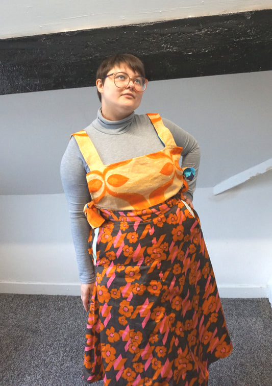 Retro Orange and Blue Floral Pinafore Top