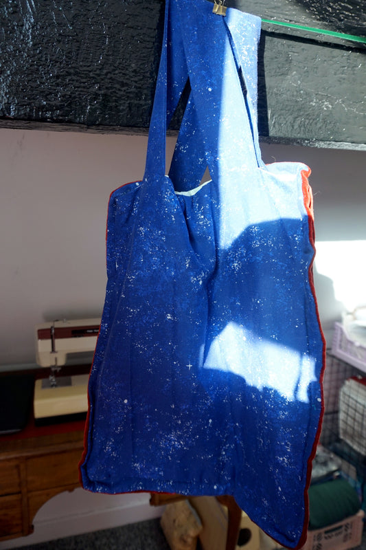 Reworked Tote Bag - Red Velvet and Starry Night Sky