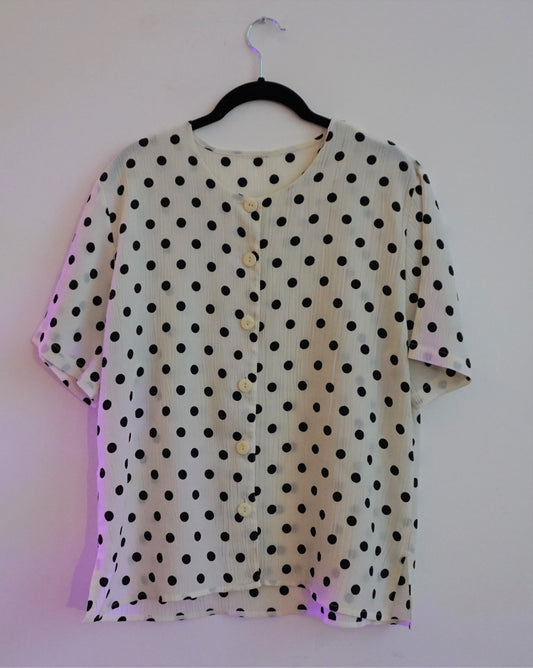90s cream blouse with black polka dots