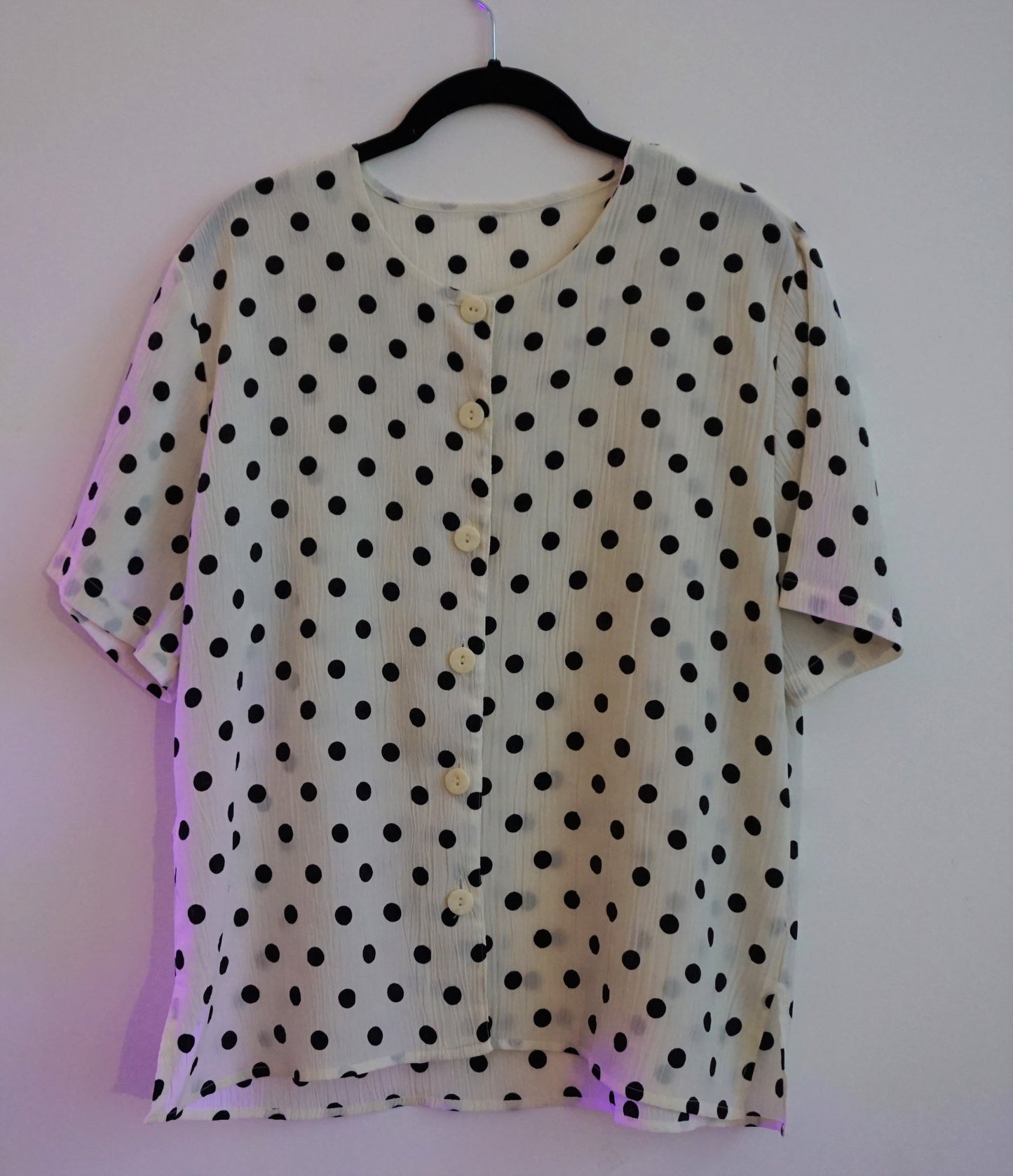 90s cream blouse with black polka dots