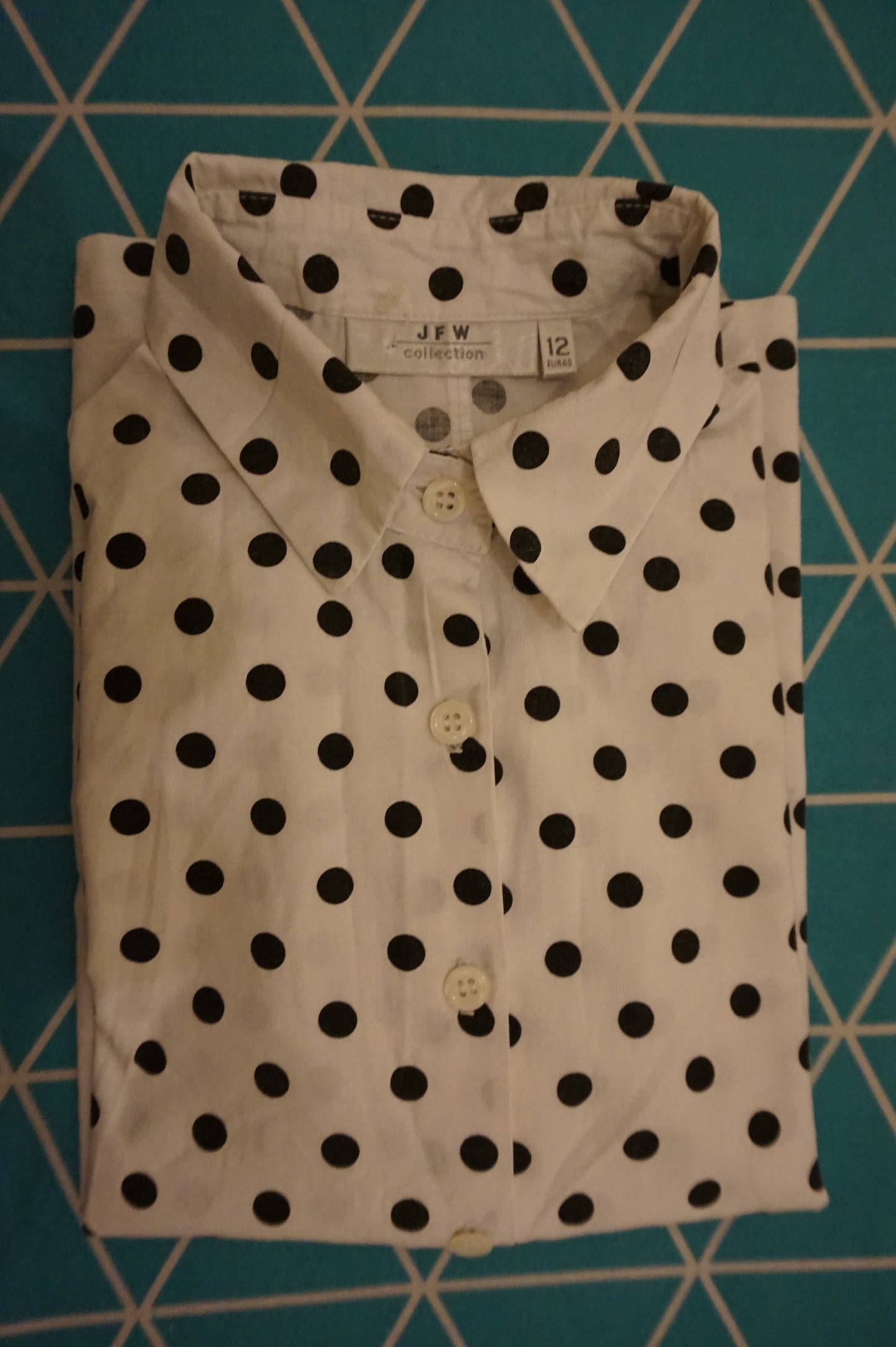 White cotton shirt with black polka dots