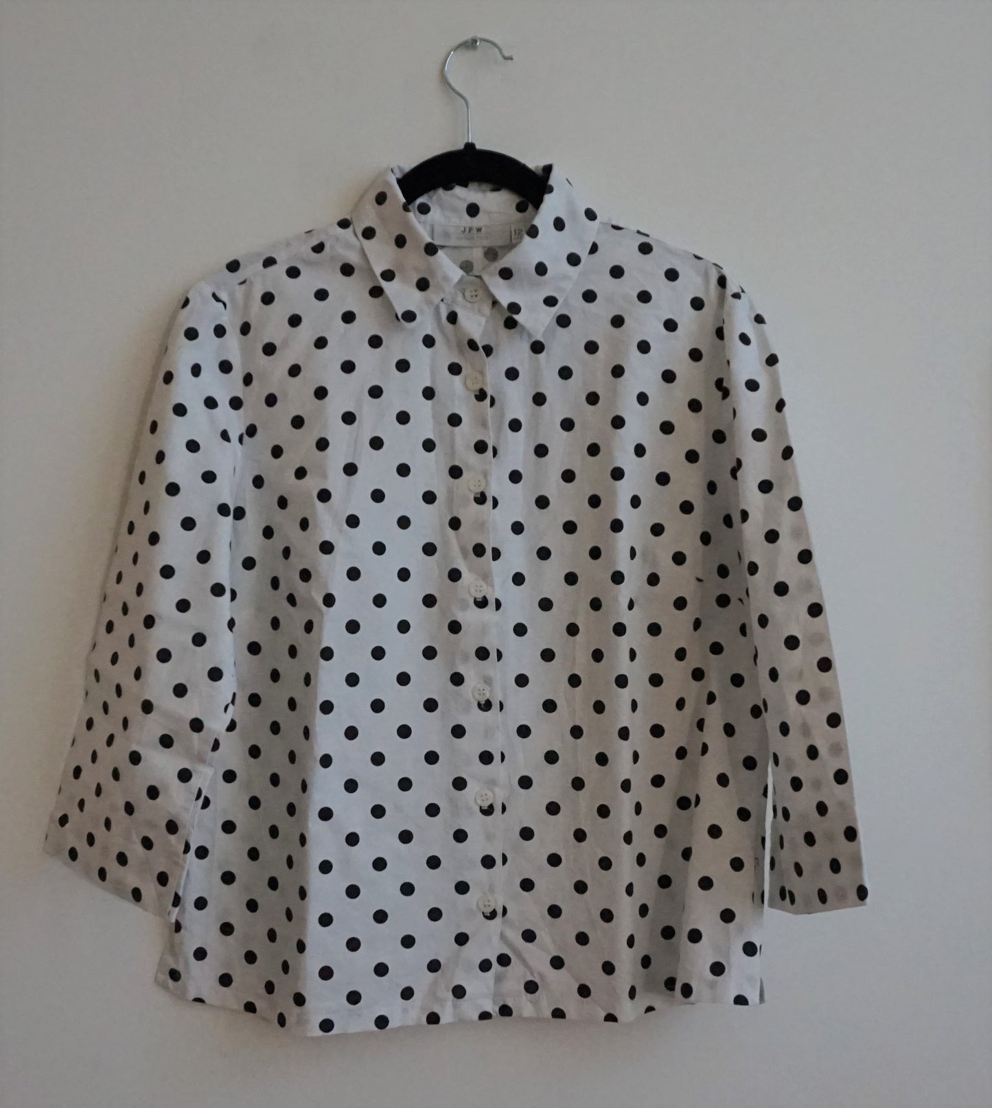White cotton shirt with black polka dots