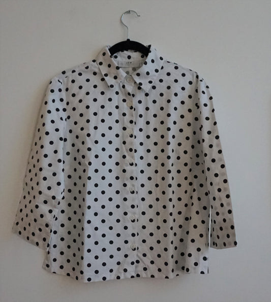 White cotton shirt with black polka dots