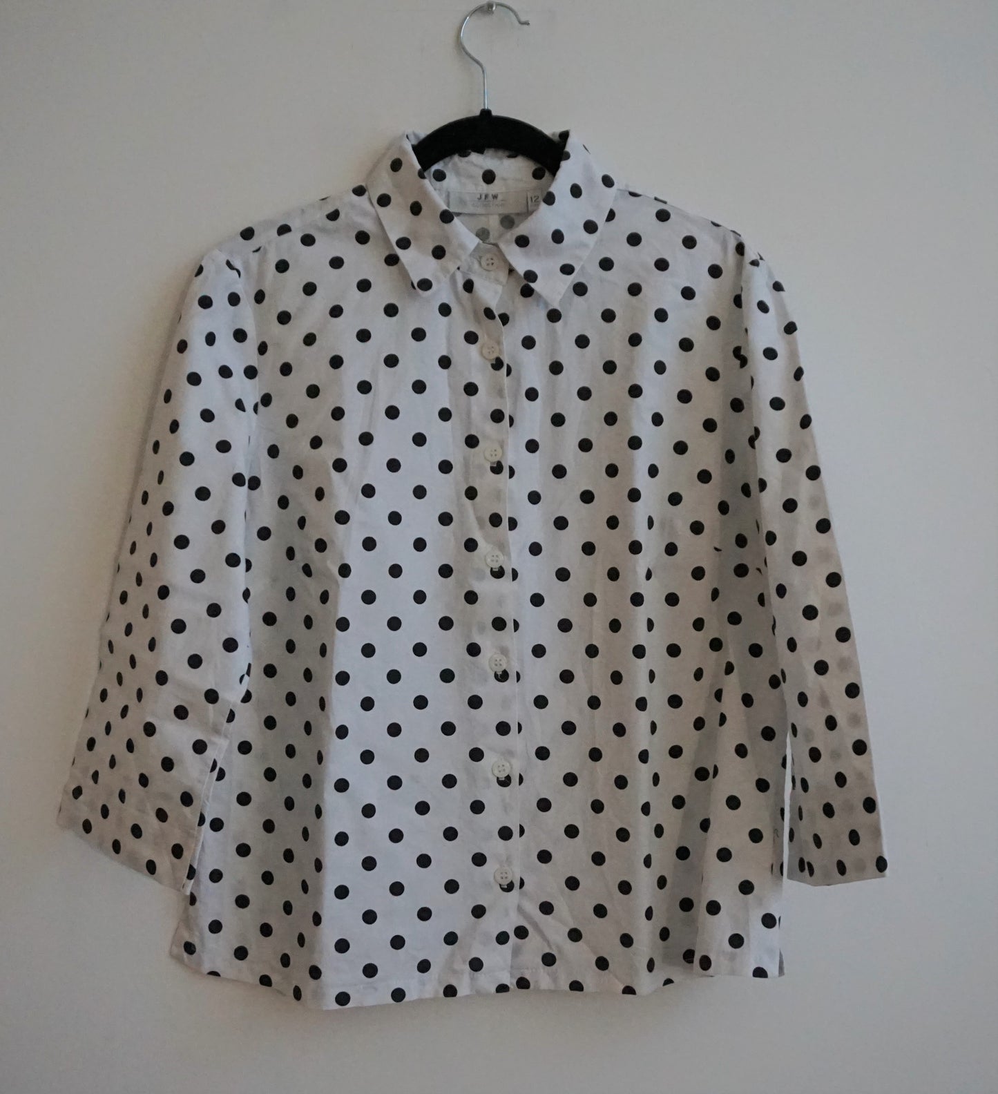 White cotton shirt with black polka dots