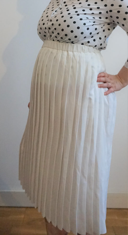 80s white pleated midi skirt