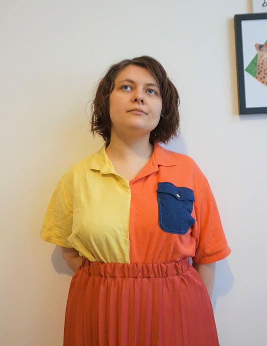 Red and Yellow Half and Half Polo Shirt Hybrid