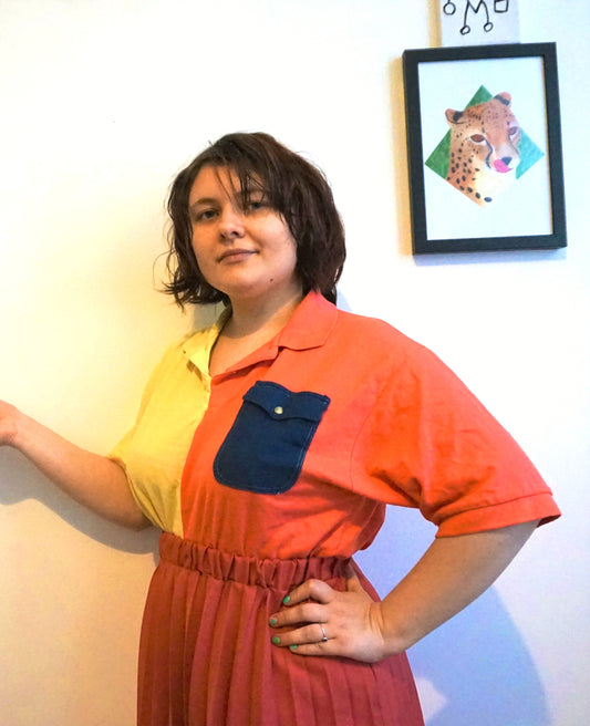 Red and Yellow Half and Half Polo Shirt Hybrid